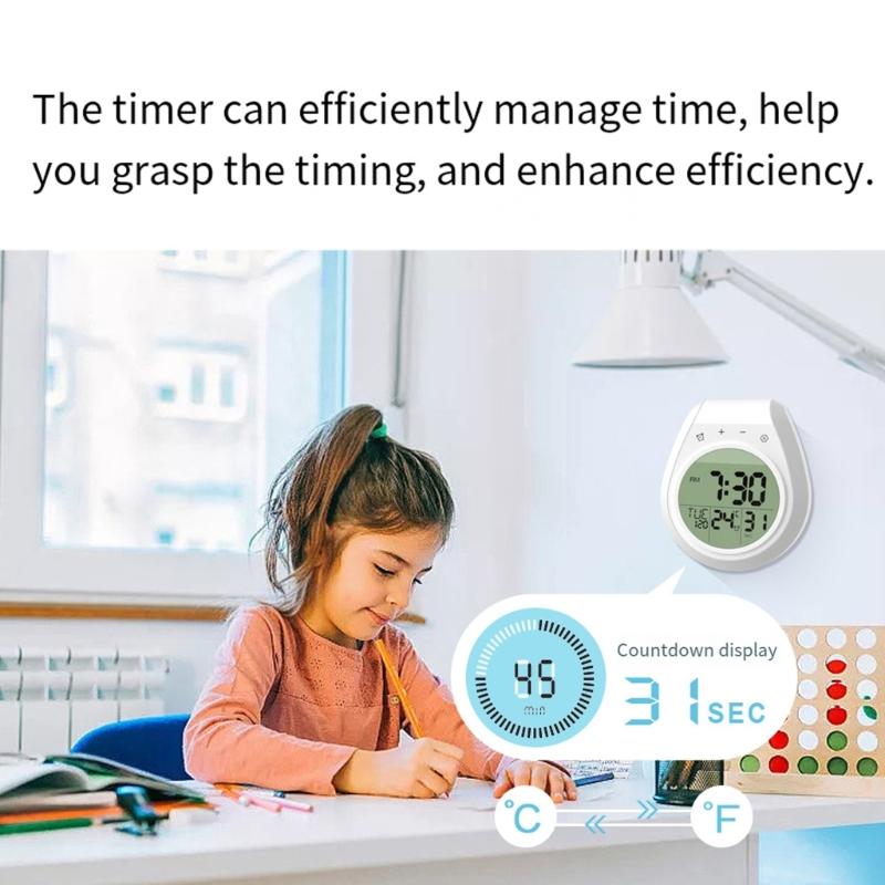 Таймер для душа Цифровые часы Водонепроницаемый ЖК-экран Формат 12/24 часа Отображение температуры Функция обратного отсчета Крепление на присоске