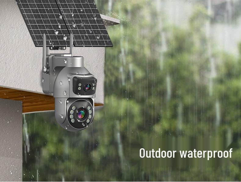 Solar-Powered Dual-Lens Surveillance Camera, 10X Zoom, Full Color, Outdoor Waterproof, Mobile Alarm Monitoring.