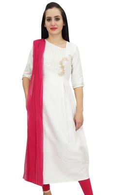 Atasi Этнический белый Zari Work Dupion A-Line Kurti индийский женский костюм одежда -