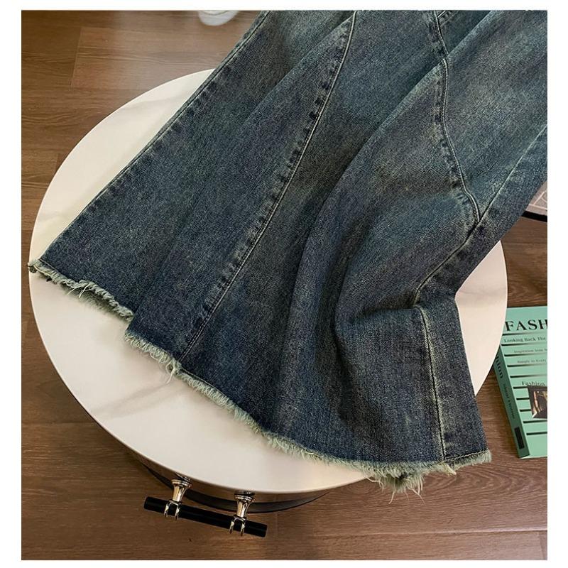 Женская новая ретро-юбка из денима с высокой талией и разрезом для похудения средней длины