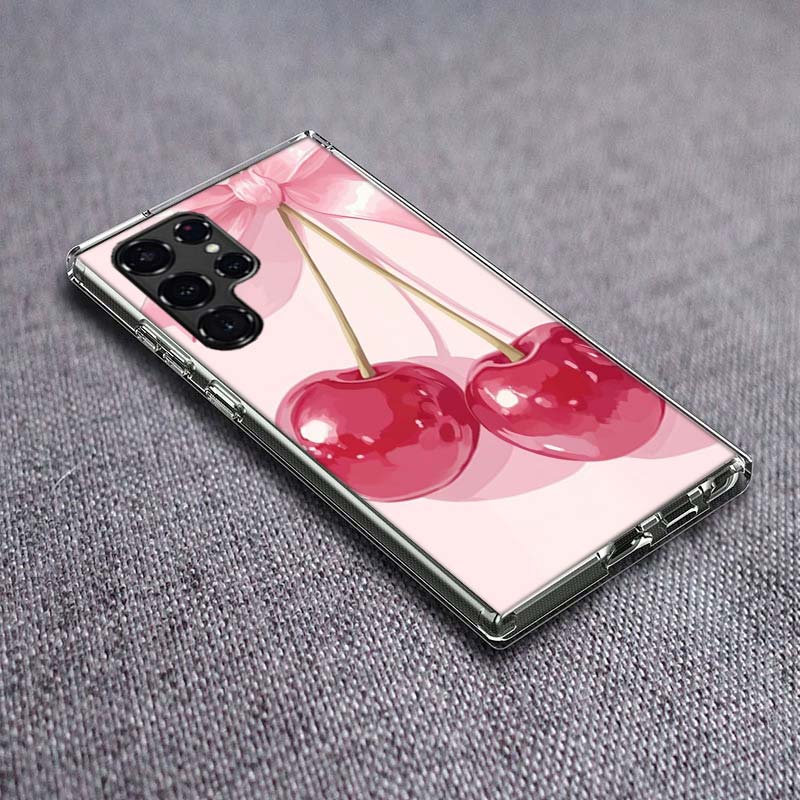 Чехол с вишневым бантом для Samsung Galaxy S24 S23 S21 S20 FE S22 S26 Ultra S25 Edge S10 Plus Прозрачный ТПУ Чехол Оболочка Coque Sho