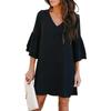 Women Dress V-neck Flared Sleeve Straight Dress