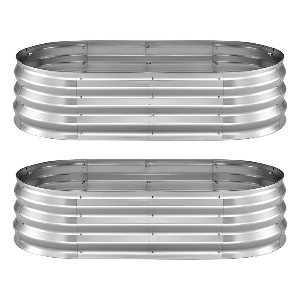 2 Pack Galvanized Raised Garden Beds, 1200 x 600 x 300 mm, Oval Metal Planter Boxes Kit Outdoor, Bottomless Elevated Garden Box with Gloves, Alu-Zinc,