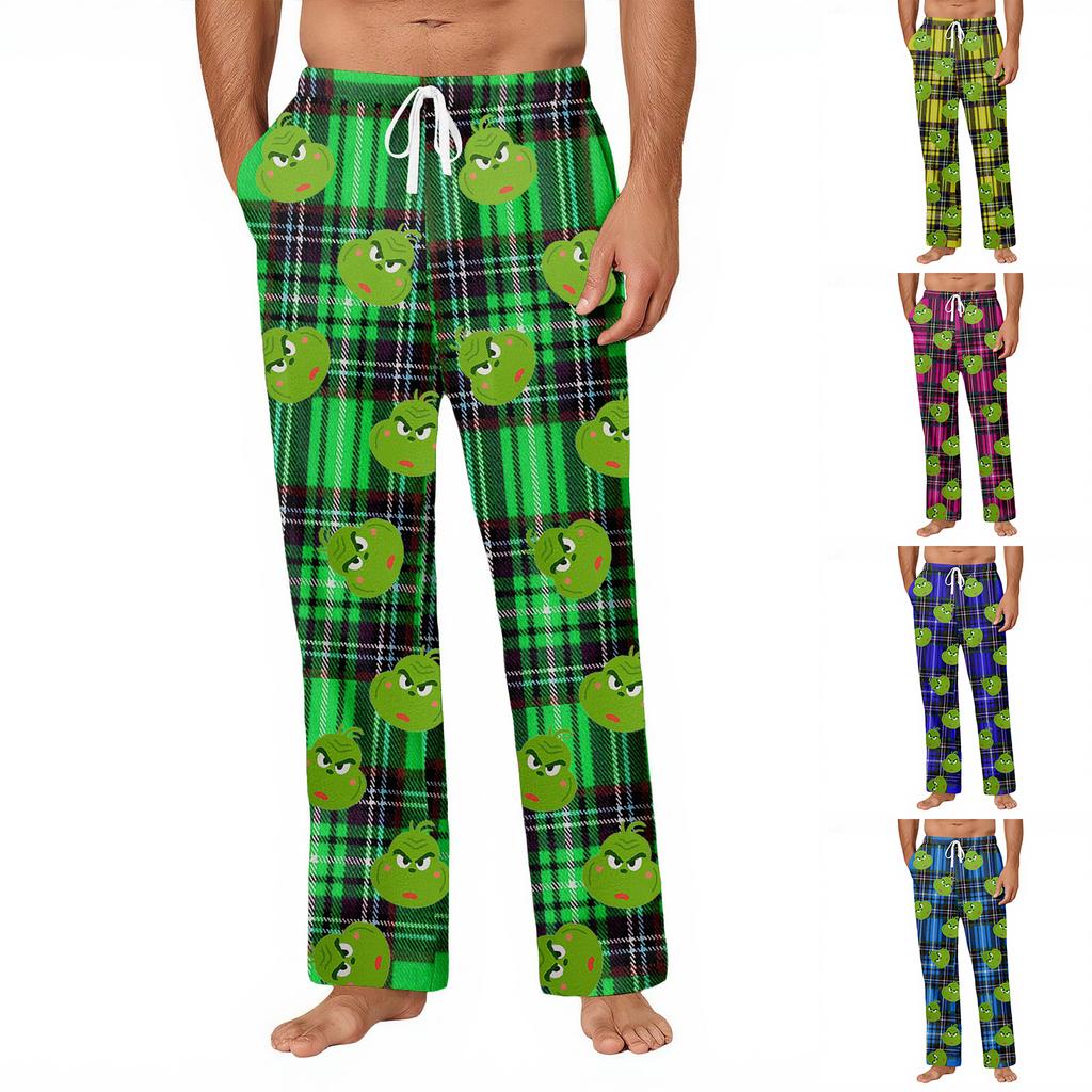 Men's Striped Plaid Print Pocket Casual Pants Home Pajama Pants