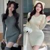 Женский дизайн, вязаные мини-платья, платье с длинными рукавами, уличная одежда, нижнее белье с v-образным вырезом, облегающее платье, Vestidos Mujer, темперамент