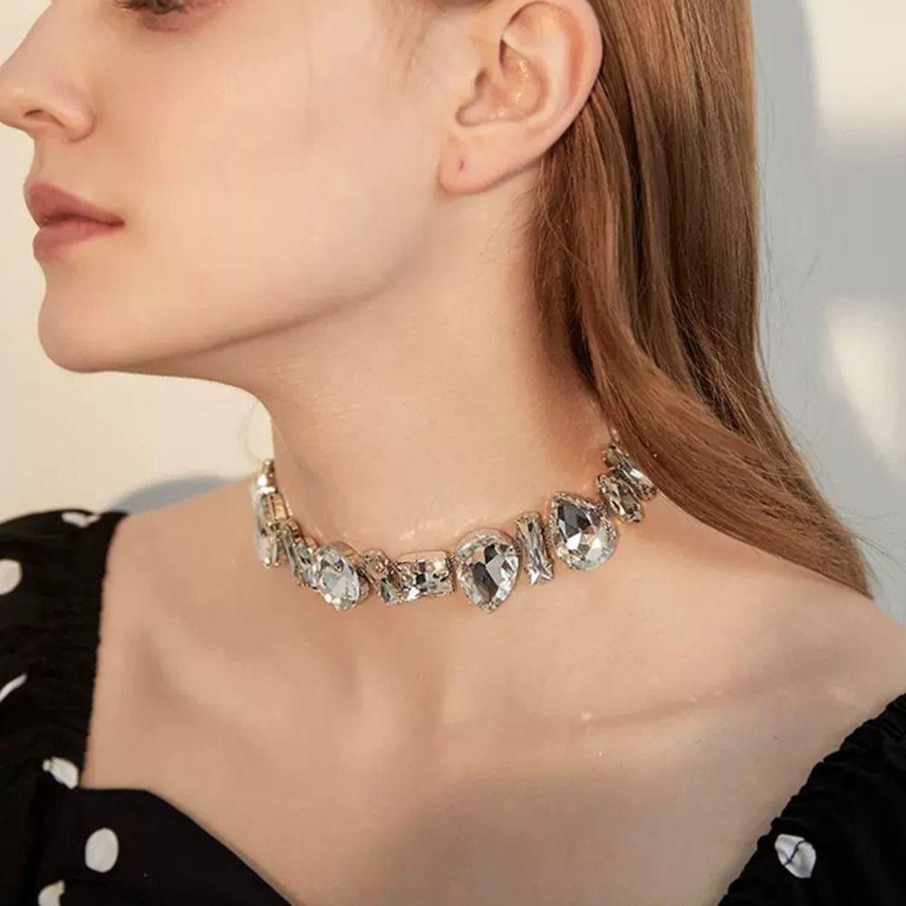 Exaggerated Crystal Necklace Adjustable Women's Choker Chic Rhinestone Necklace  Gifts