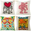 Linen Pillowcase Cartoon Hand-painted Love Cushion Cover 45x45cm Home Sofa Decoration