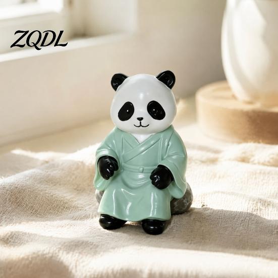 Unique Gift for Tea Culture Lovers Panda Playing Go Chess Figurine, Resin Zen Robe Tabletop Collectible Art Living Room Ornament, Cute Statue