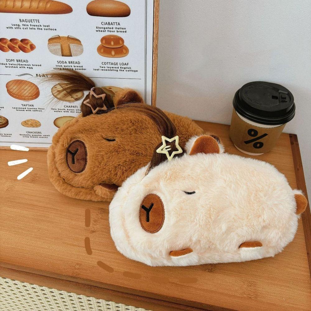Storage Bag Capybara Pencil Bag Pen Holder Plush Pen Case Cute Capybara Stationery Bag  Office