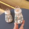 2024 Girls Sandals Cute Hollow Versatile Soft Floral Print Bow Hook & Loop Kids Fashion Baby First Walker Shoes Drop Shipping PU