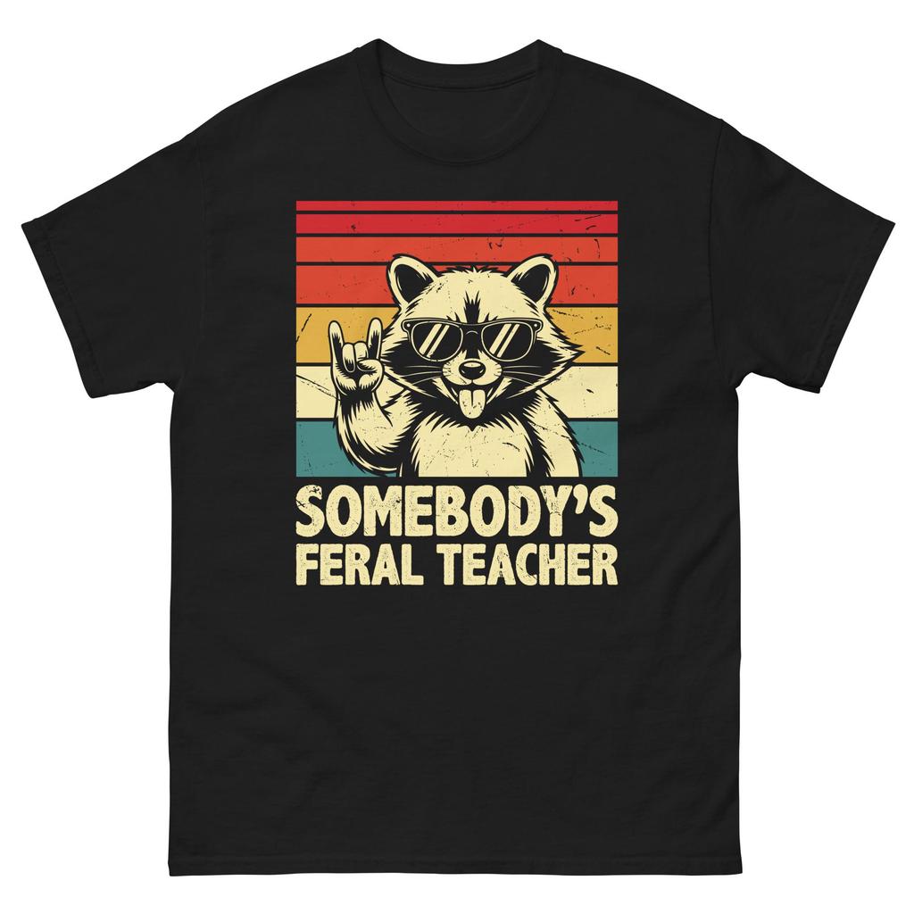 Somebody's Feral Teacher Raccoon Shirt, Funny Teacher Retro Sunset Tee, Vintage Raccoon Graphic Shirt, Back to School Gift