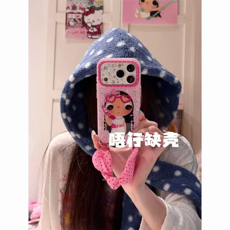 Cute White Polka Dot Glasses-Wearing Yuki Phone Case With Hole IPhone 17 Pro Max 16 15 Dual-Layer Shockproof