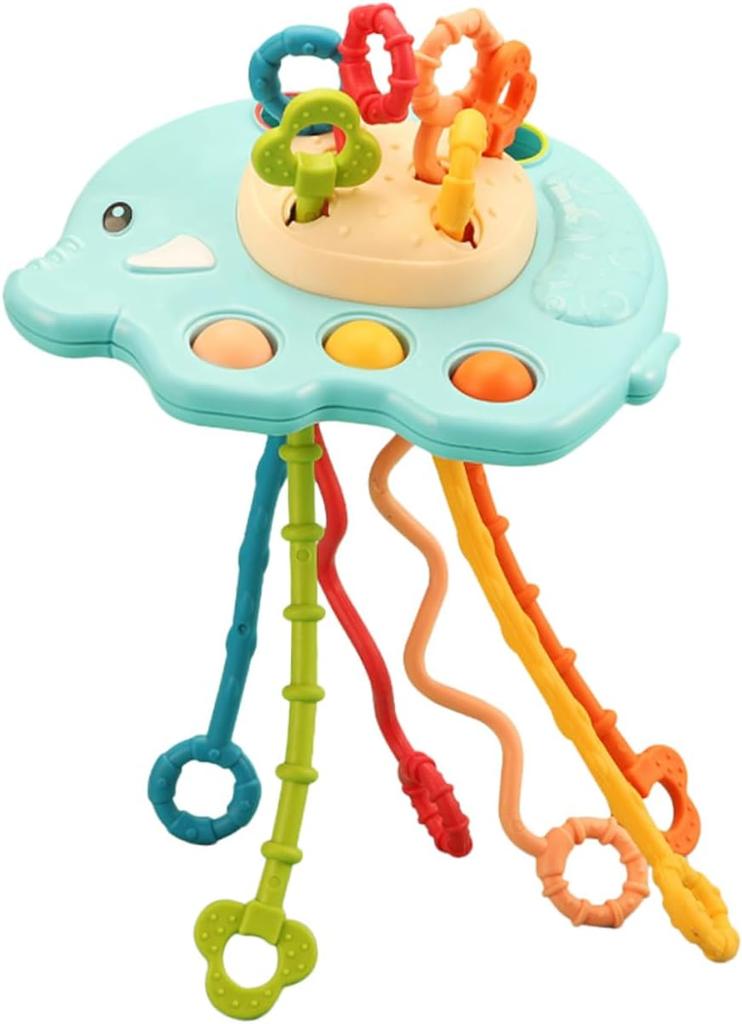 Educational Sensory Toy Elephant with Ropes and Rings for Children 18M