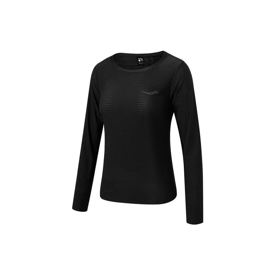 SAUCONY Comfortable Casual Sports Long Sleeve Knit Top Women Tops Black SC1220059-2