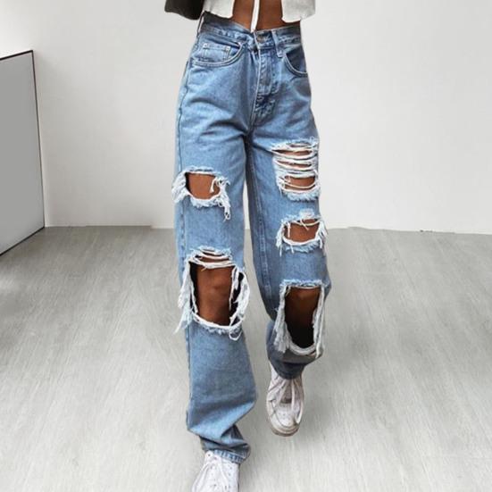 МОДА Женские джинсы с застежкой-молнией, широкие, с пуговицами спереди, с высокой талией и карманами, повседневная одежда, неэластичные, женские рваные свободные джинсы, летняя одежда