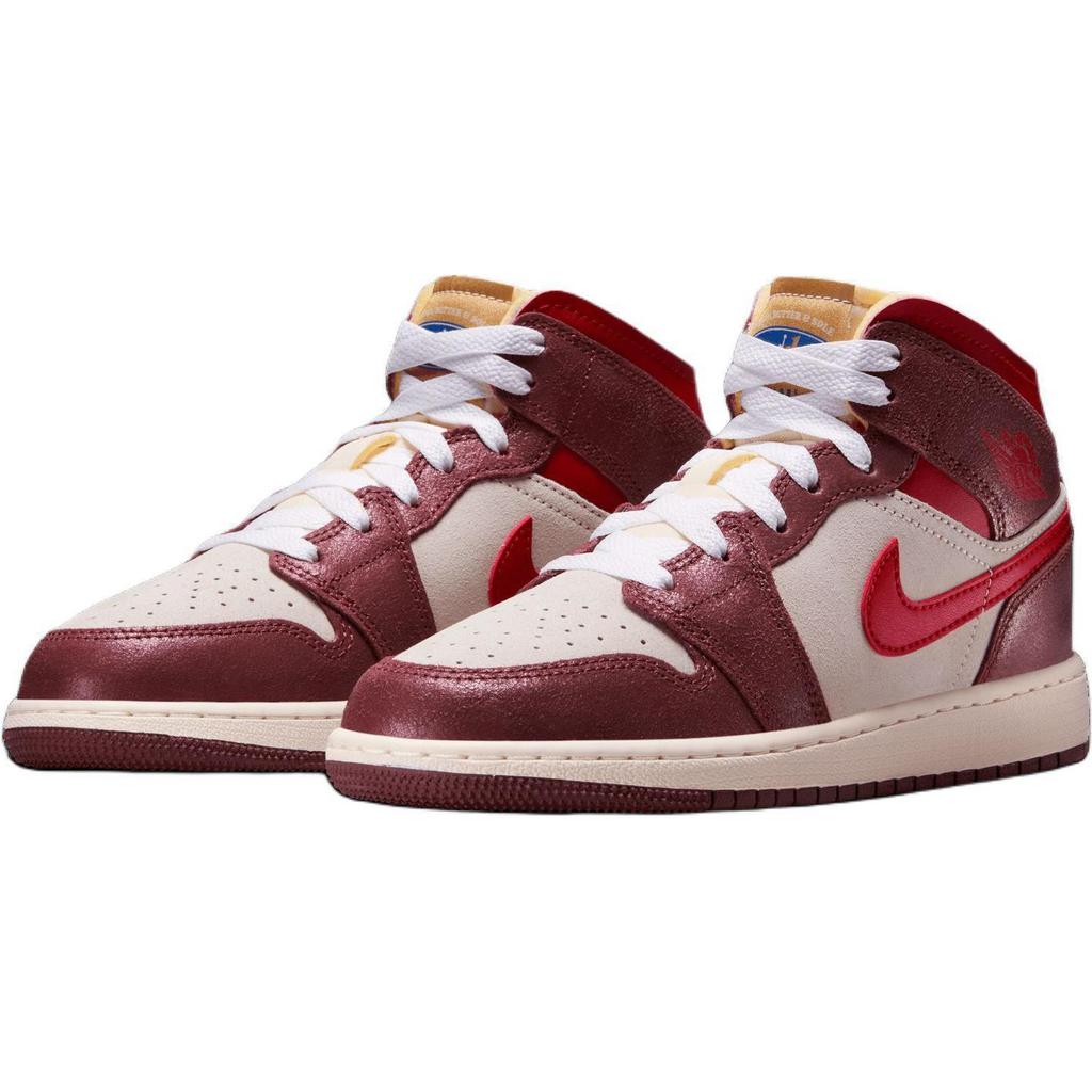 Кроссовки Air Jordan 1 Mid SE GS Breakfast Kids коричневые, кокосово-молочные, темно-пони HF3196-100