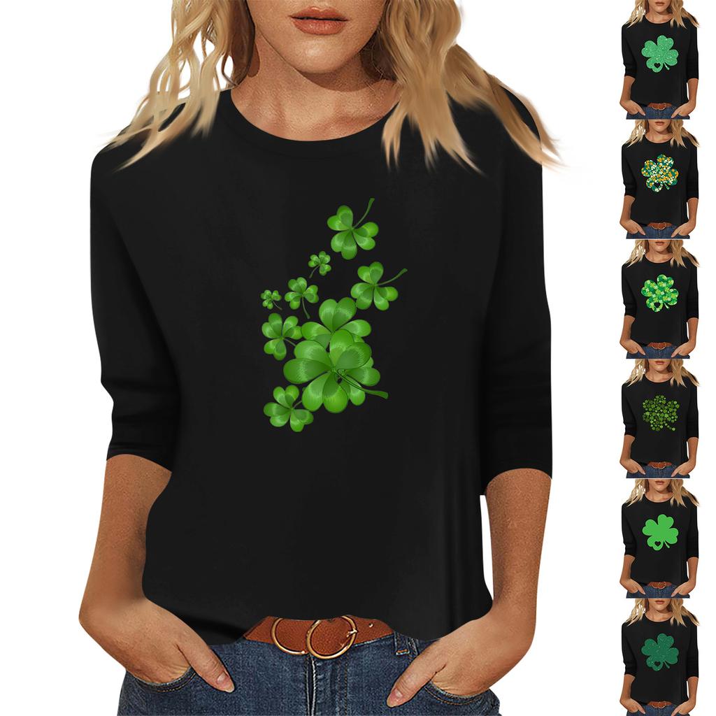 Ladies' Fashionable And Casual Seven Quarter Sleeved St. Patrick's Day Printed Pullover Top