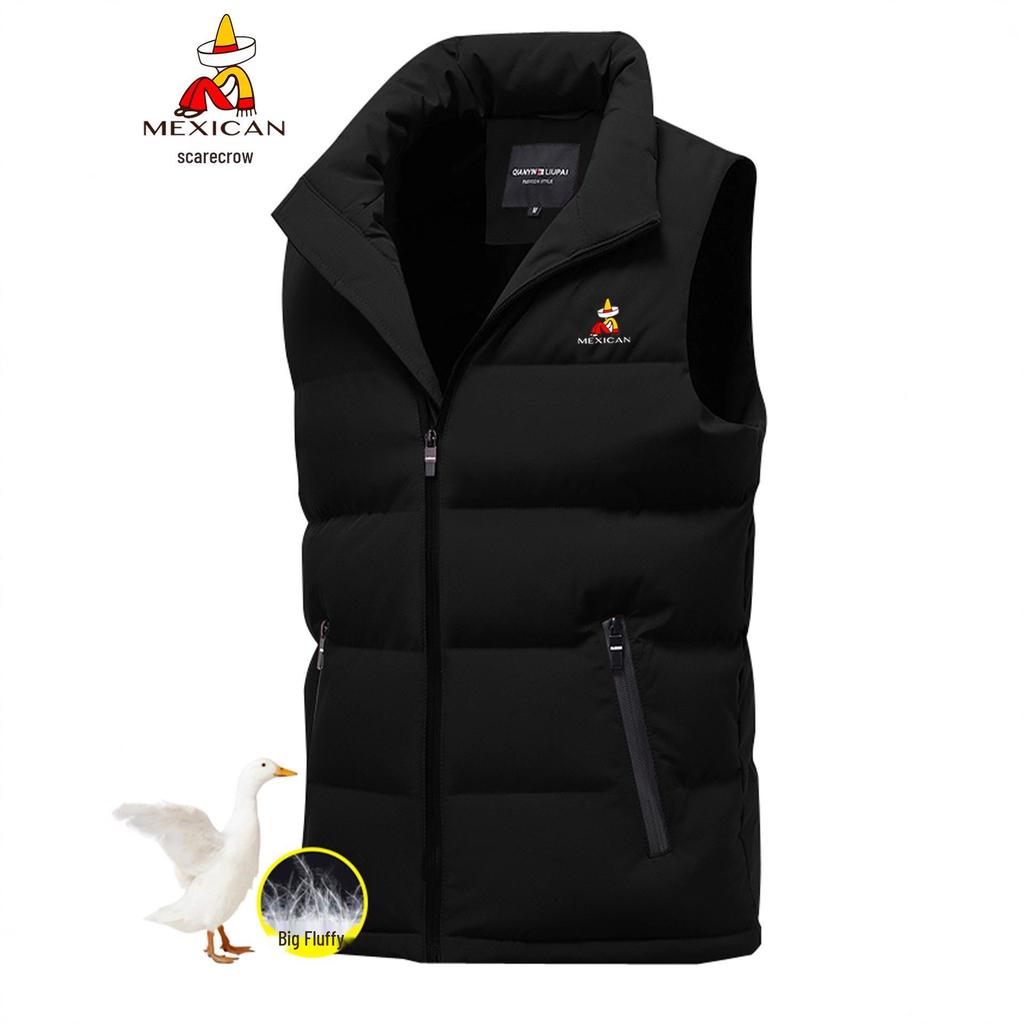 Мужской осенне-зимний пуховый жилет со стойкой – без рукавов, плотный и теплый