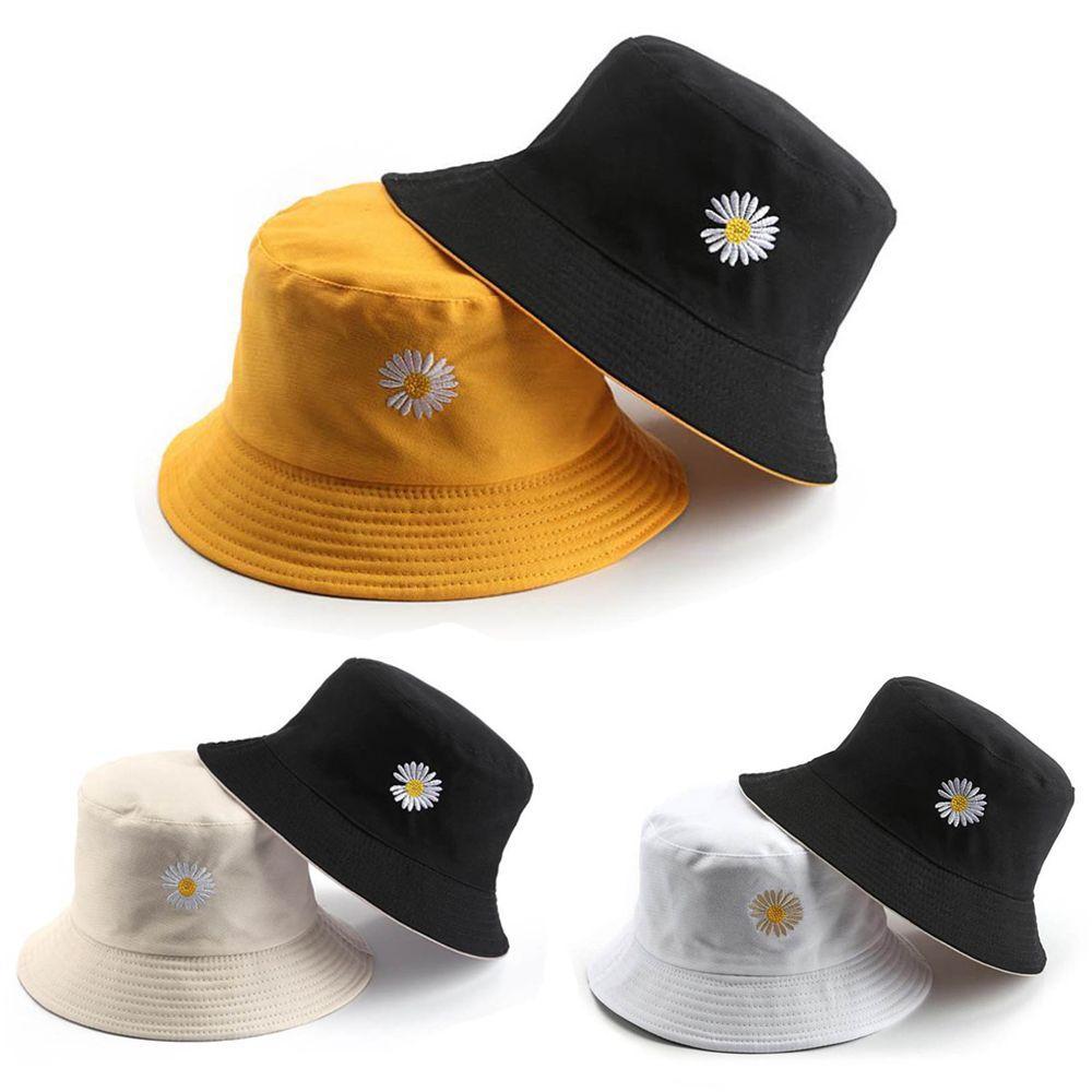 Women Men Casual Outdoor Sunscreen Sun Hat Double-Sided Bucket Hat Daisies Fisherman Cap Foldable