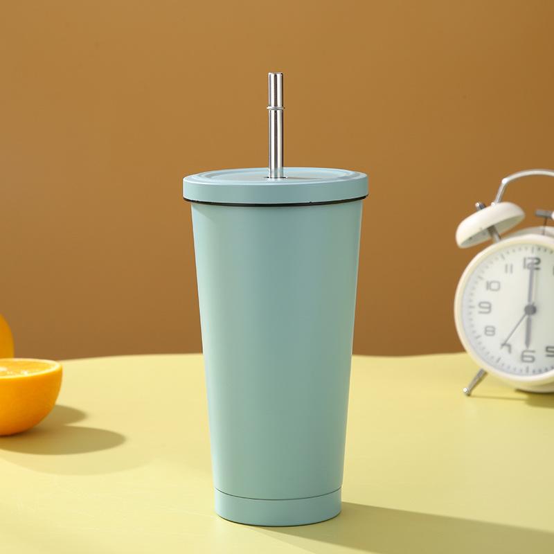 Кружка для кофе из нержавеющей стали с двойной изоляцией, соломинкой и крышкой, большая емкость для воды, бытовая высококачественная удобная посуда для питья