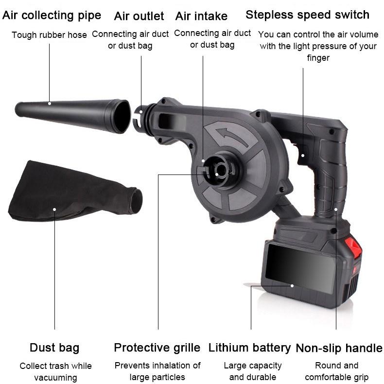 1200W Electric Air Blower Cordless Battery Vacuum Blower Vacuum Cleaner Kuat Angin Sapu Daun Kering Jalan Mesin