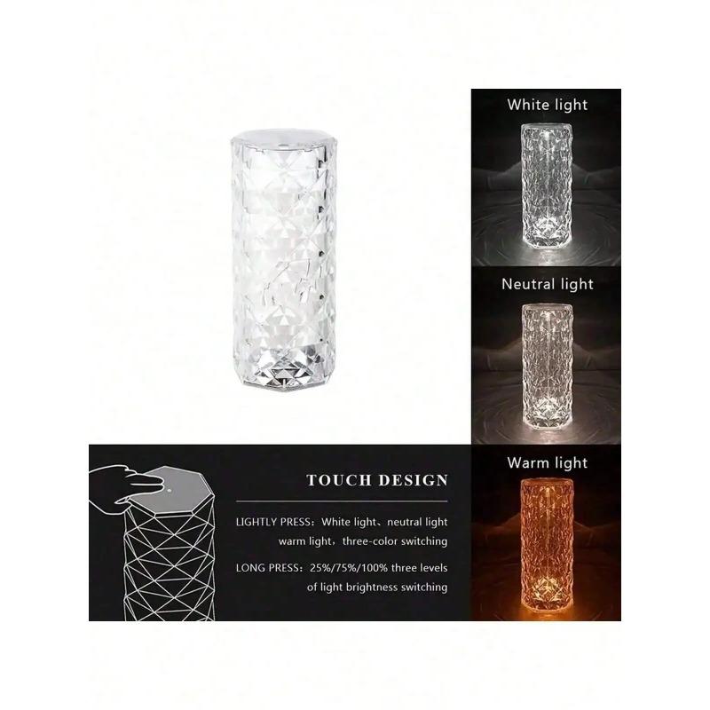 LED Rose Lamp Crystal Table Lamp 3/16 Colors Touch/Remote Diamond Romantic Christmas USB Party Night Light Projector Light