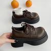 Retro British Style Brown Platform Loafer Small Leather Shoes Women's Autumn and Winter New French Thick Heel  Shoes