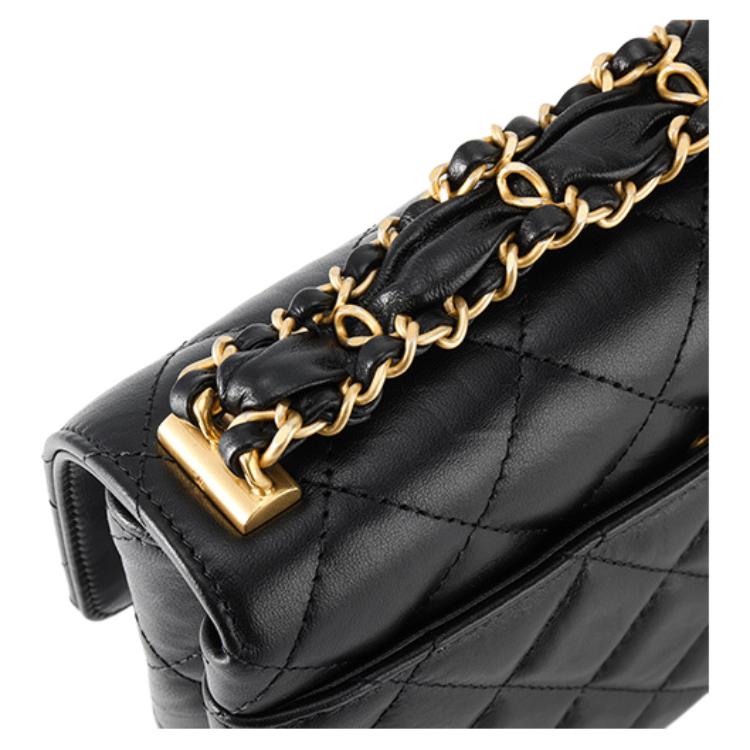 Chanel 23k 19 Хобо Линге Кожаная Цепь Швейная Кожаная Сумка Тофу Ручная Сумка На Плечо Женская Черная
