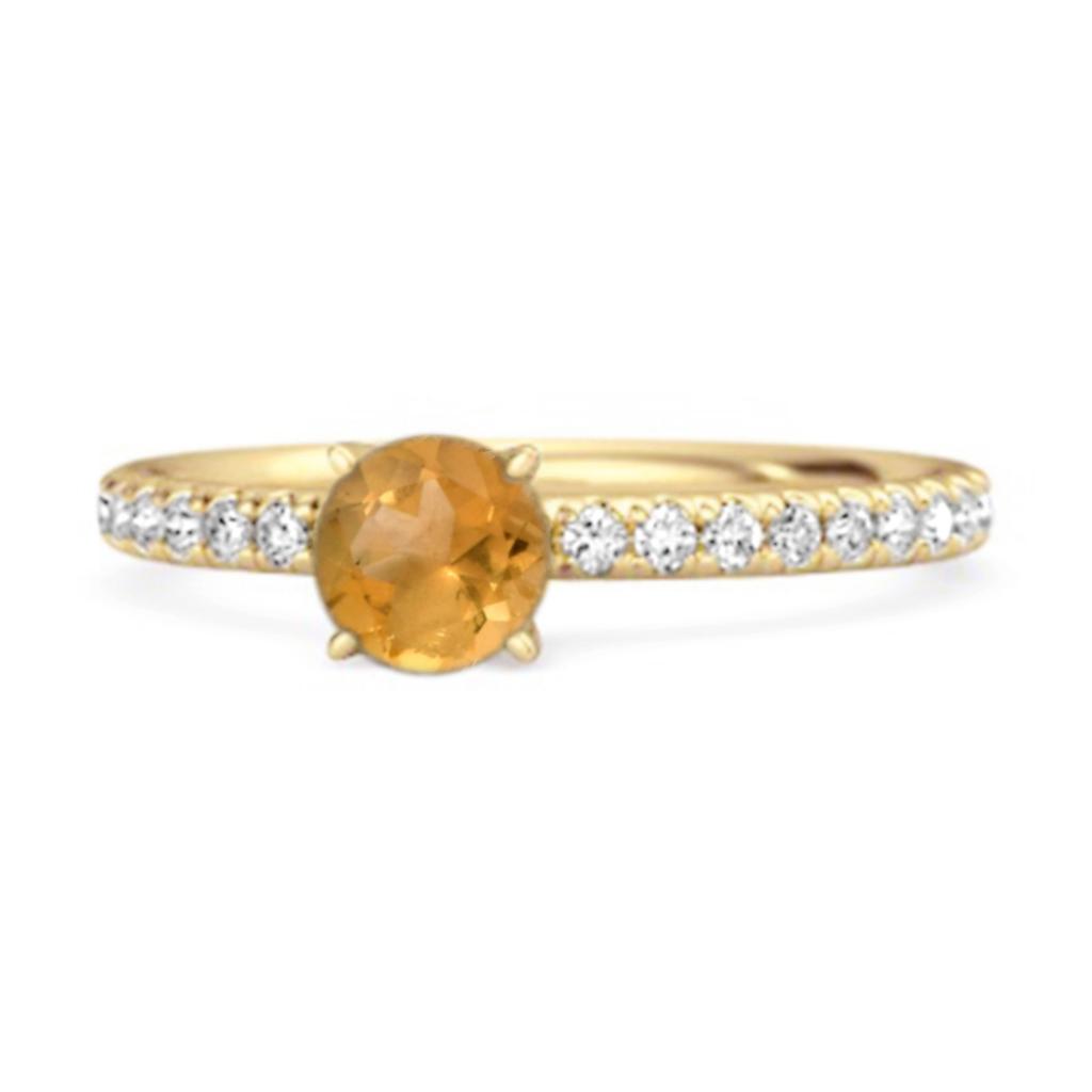 Citrine Round Soliatire Ring - 925 Sterling Silver Gold Vermeil