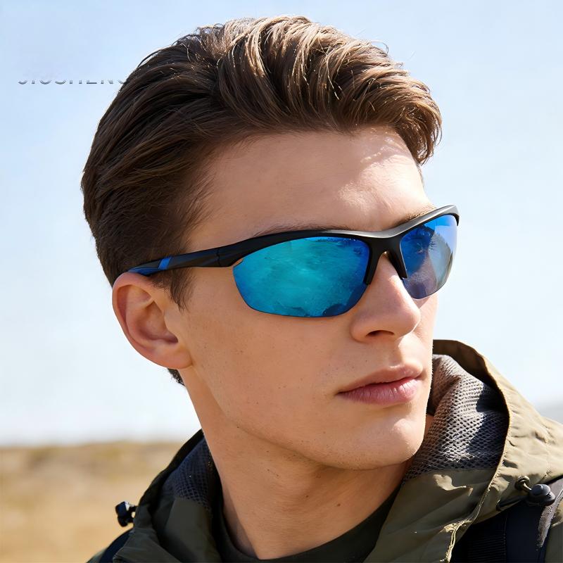 Men's Half-Frame Polarized Sports Sunglasses European-American Style UV Protection for Cycling Hiking Running Fishing