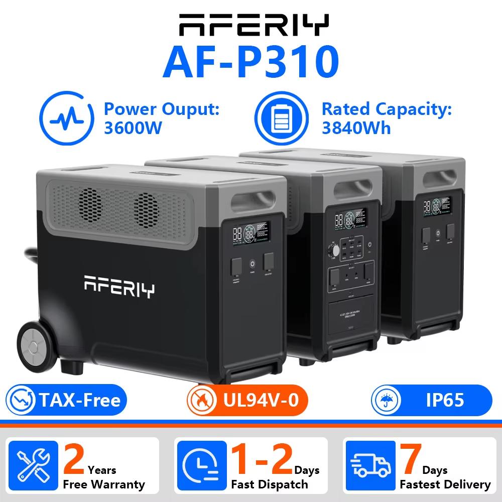 AFERIY 3600 Вт Портативная электростанция Солнечный генератор 3840 Втч Аккумулятор LiFePO4 Домашний резервный источник питания Для кемпинга на открытом воздухе Мобильное питание Power Bank