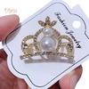Diamonding Jewelry Crown Shape Crystal Stone Faux Pearl Lapel Brooch Pin Suit Collar Badge