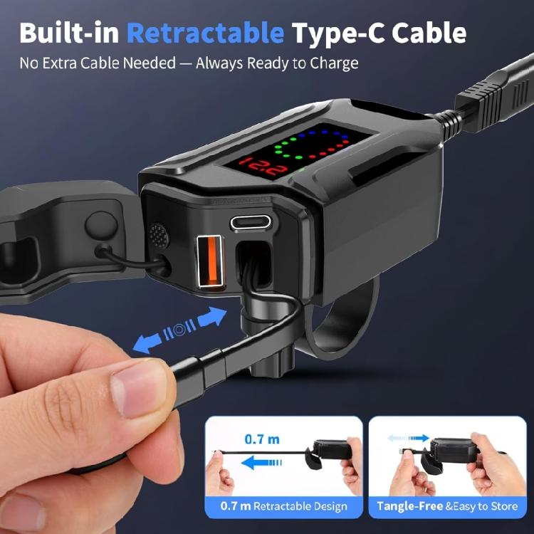 Многофункциональный адаптер питания для зарядки мотоцикла с USB A, USB C и выдвижным кабелем для зарядки нескольких устройств