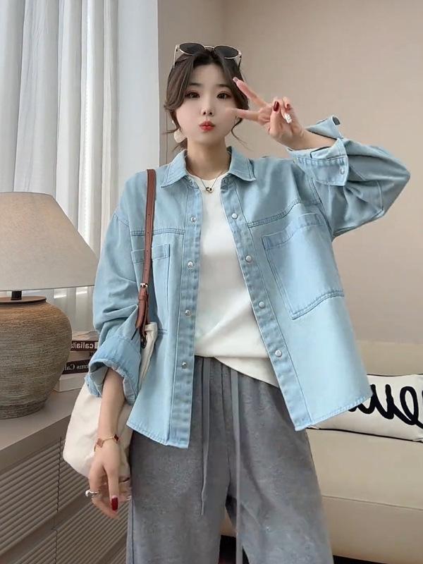 2025 New Hong Kong-Style Women's Denim Shirt Jacket: Casual Spring Loose Fit
