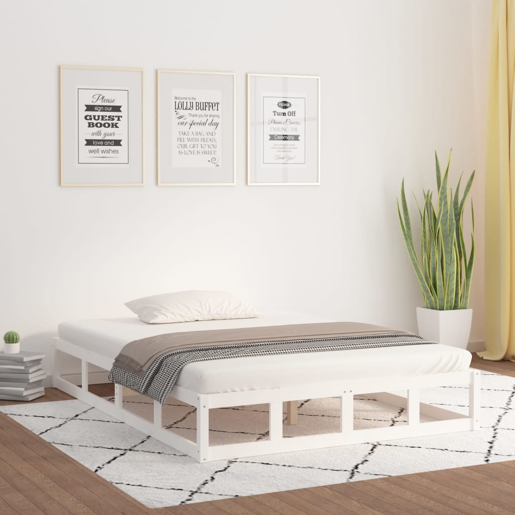 Solid Wood Bed White 150 x 200 cm