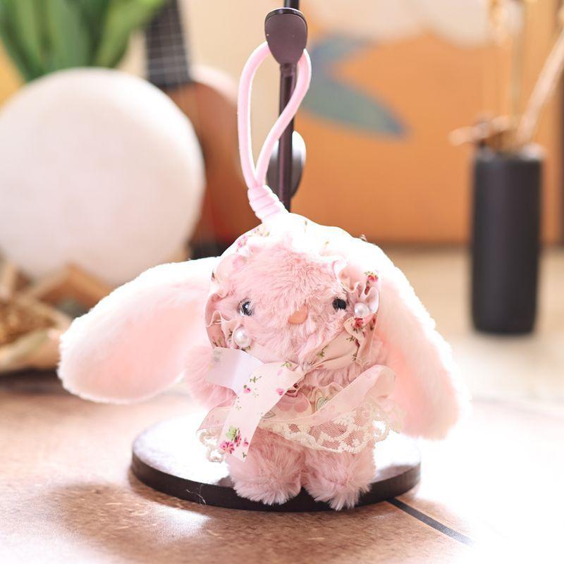 Cute Rabbit Plush Doll With Floral Lace Long Skirt Design For Bag Ornament And Collection