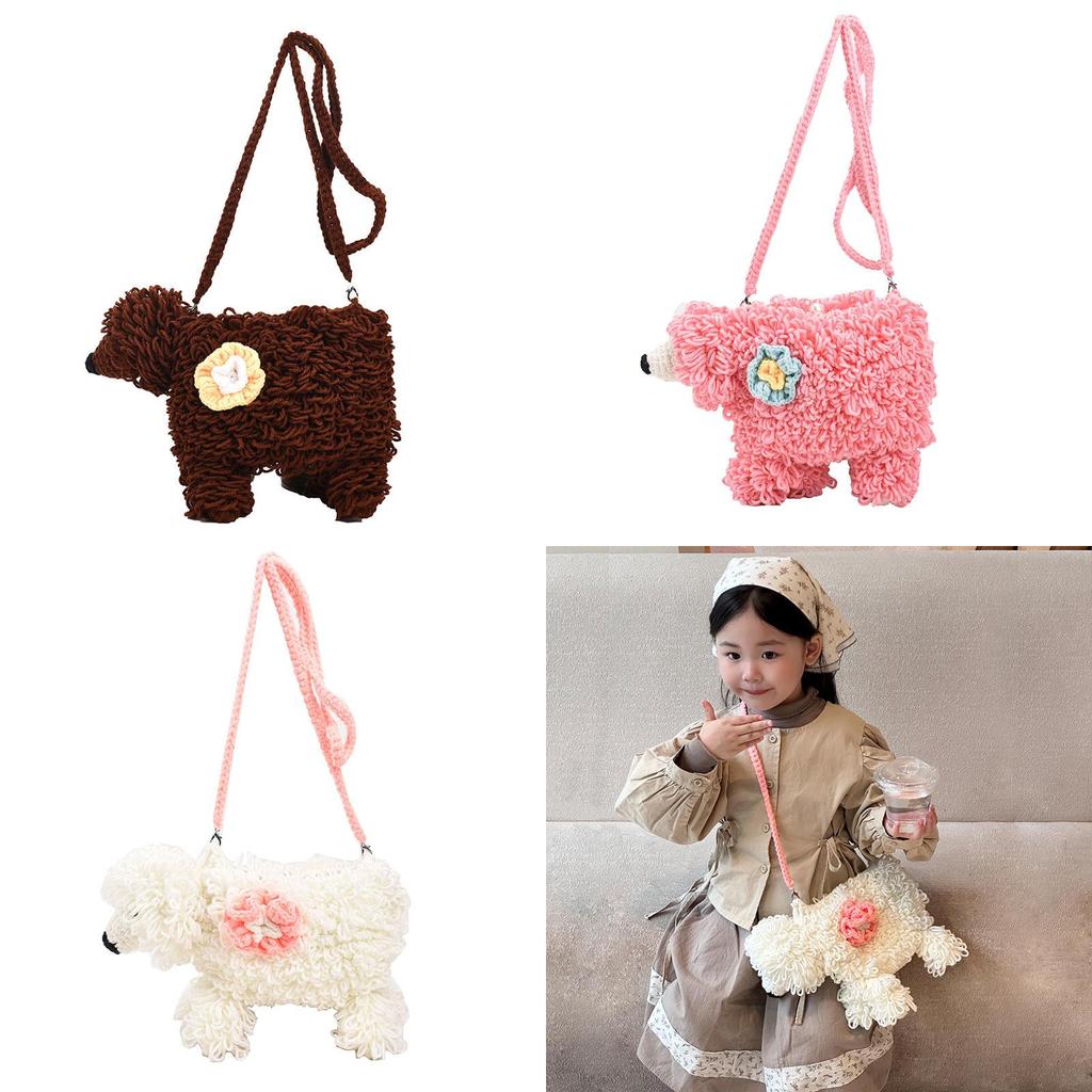 Очаровательная вязаная крючком плюшевая сумка-пудель ручной работы для детей в коричневом, розовом и белом цветах