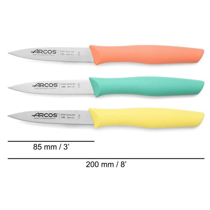 ARCOS Nova - Coffret 3 Couteaux d'Office (85 Mm), 3 Couleurs