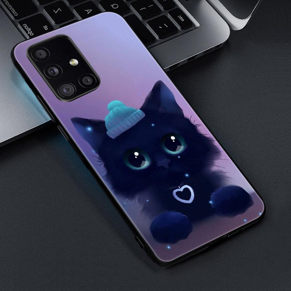 Милый кот для Samsung Galaxy S21 A51 S20 A50 A71 A70 A20 A40 S10 S9 S8 Plus Ultra S10e ПРИМЕЧАНИЕ 10 9 8 Plus, черный мягкий чехол для телефона из ТПУ