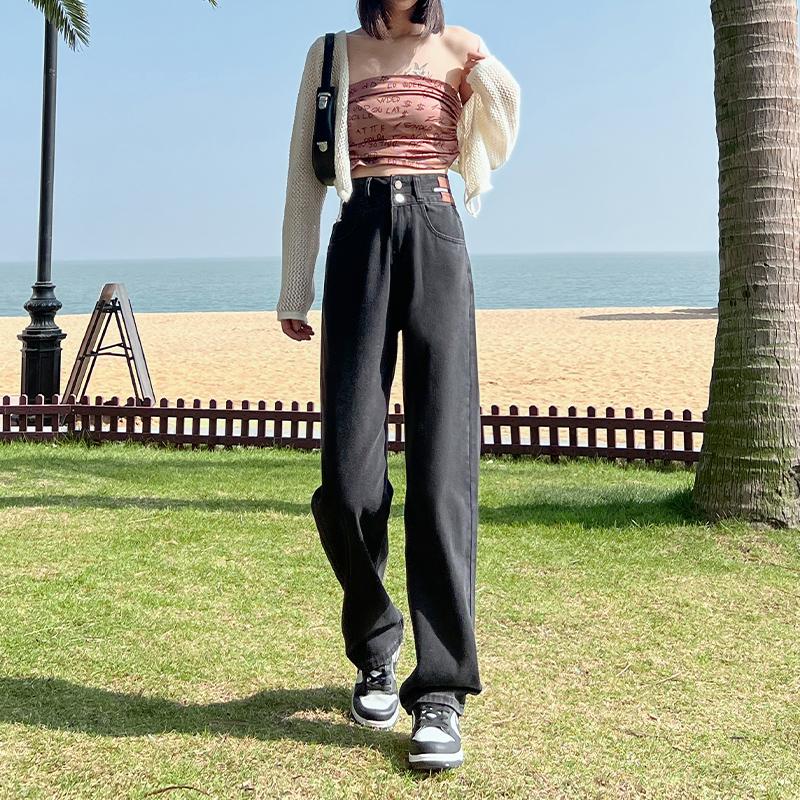 Women's jeans, high waisted, loose and wide leg pants, casual and versatile, comfortable for commuting, hanging straight leg pants, children's pants