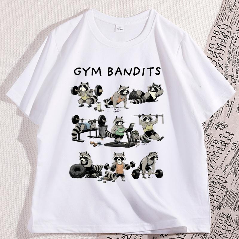 Funny Cat Workout Raccoon Weightlifting Tshirt Casual Cotton Short Sleeve Round Neck Team Trash Raccoon Tshirt Loose Male Tees