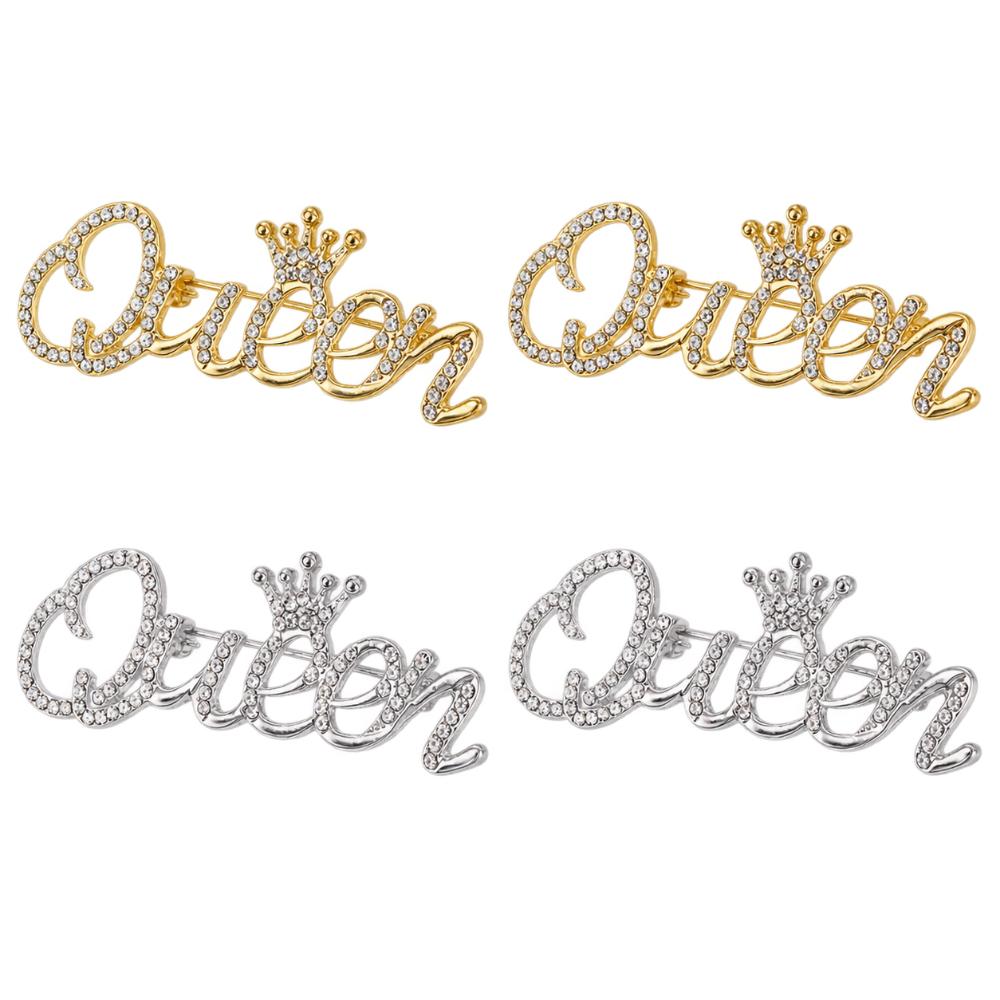4pcs Zinc Alloy Brooch Queen Crown Brooch Pin Letter Brooch for Women Gathering Occasion