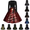 Women's Fashion Vintage Long Sleeve Round Neck Christmas Printed Party Gown Dress