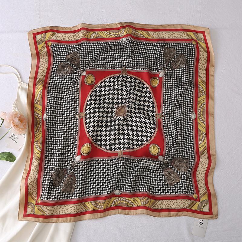 1 шт. 70 см шелковый шарф с кисточками и гусиной лапкой для женщин, имитация шелка, легкая роскошь, универсальный головной убор, одежда, квадратный шарф