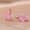 Fashion Rose Gold Color Colorful Square Crystal Drop Earrings For Women Wedding Elegant Gift Trendy Simple Eardrop
