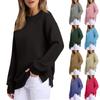 Women's Fashion Solid Color V-Neck Side Split Round Neck Pullover Long Sleeve Top Sweatshirt