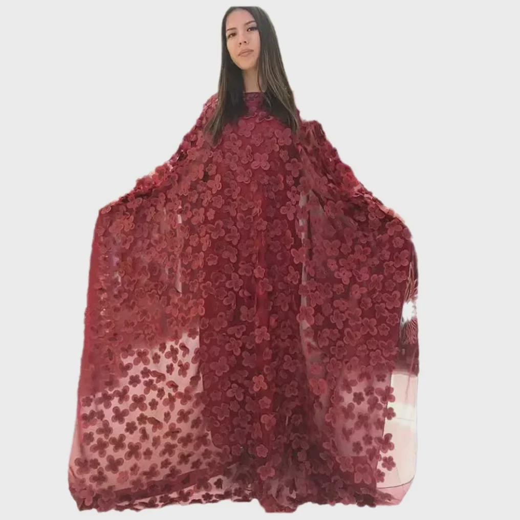 Вышитый сетчатый цветочный рукав «летучая мышь» большого размера халат и жилет для африканских женщин