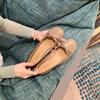 Sheepskin version single shoes women's round head light mouth bow leather shoes versatile thick heel commuter ballet shoes