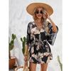 Women's Summer Leaf Print Five Quarter Sleeve Casual Beach V Neck Dresses