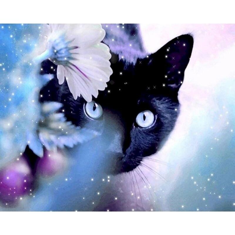5D DIY алмазная живопись кошка животное мозаика Алмазная вышивка полная круглая дрель вышивка крестиком стразы домашний декор Наклейка на стену